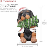 Alpine Corporation 12" Tall Puppy Christmas Statue with Santa Coat and Pine Tree, Weather-Resistant Resin Figurine, Indoor/Outdoor Holiday Decoration for Porch or Entryway