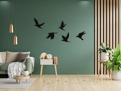 Birds Metal Wall Decor Set of 5, Minimalist Bird Flock Wall Art, Metal Garden Decorations, Home Decor, Modern Home Decoration, Birds Sign for Living Room, Birds Wall Hangings for Office, Bird Art (Gold, 5" / 13 cm - SMALL)