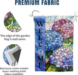 Hydrangea Spring Summer House Flag 28 x 40 Double Sided for Outside Stained Glass Flower Garden Decor Blue Floral Welcome Outdoor Yard Banner