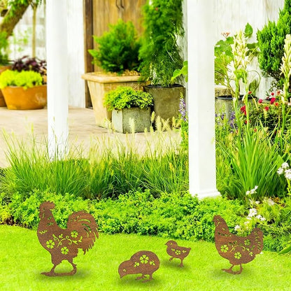Metal Chicken Garden Decor Outdoor, Chicken Gifts for Women/Men/Chicken Lovers Gifts,Black Chicken Silhouette Statues Garden Decor for Outdoor Decor,Yard Art,Backyard,Patio,Lawn Ornaments (Gold)