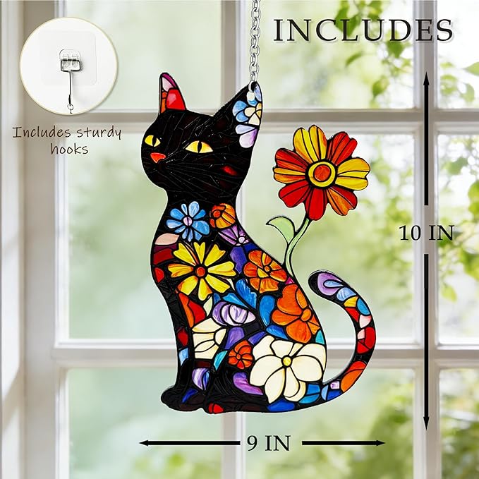Cat Stained Glass Suncatcher Window, Hanging Sun Catchers Indoor Window, Cat Lover Suncatcher for Mom/Women