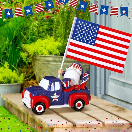 4th of July Garden Gnome Statues USA 250th Anniversary Table Decor Patriotic Resin Statues with American Flag Red White Blue Gnome Yard Figurine Centerpiece for Lawn Garden Patio Home Decor Gift