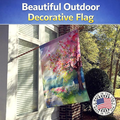 Caroline's Treasures Michigan Apple Blossoms in Watercolor House Flag Large Porch Sleeve Pole Decorative Outside Yard Banner Artwork Wall Hanging, Polyester, House Size, Multicolor
