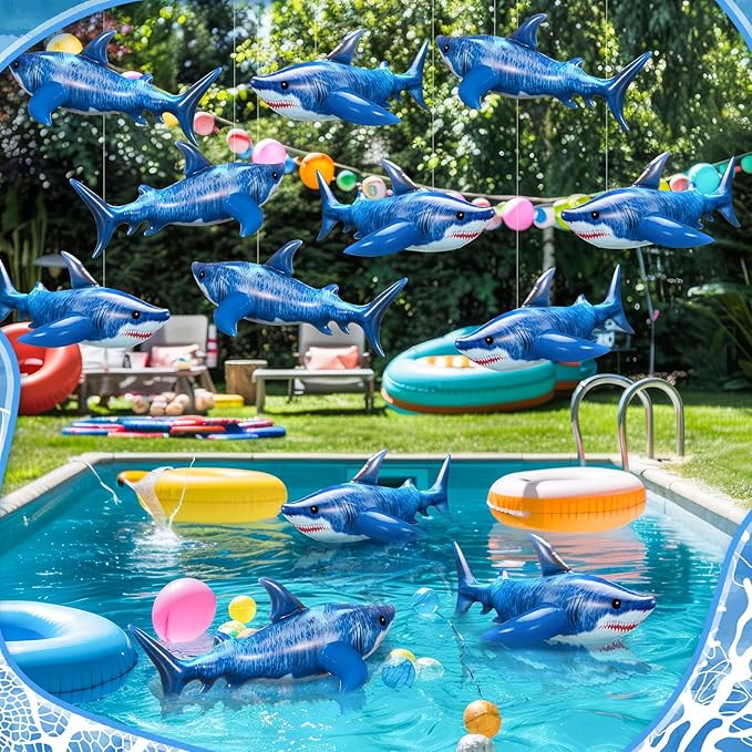 Realspring 12 Pcs 15 Inch Inflatable Shark Party Decorations Summer Shark Inflatables Outdoor Decor Large PVC Ocean Animals Blow up Hanging Ornaments for Beach Under The Sea Party Supplies Gift