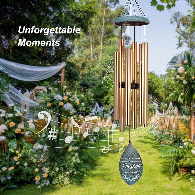 ASTARIN Personalized Name 35" Memorial Wind Chimes for Outside, Metal Sympathy Gifts for Loss of Mother Father Loved One, Bereavement Wind Chime in Memory Gift, Decor Garden Patio,Produced in USA