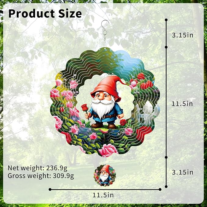 Wind Chime - Metal Wind Chime Weatherproof Outdoor Decorative Garden, Courtyard, Porch, Gift, Garden Hanging Decoration (RoseGnome)