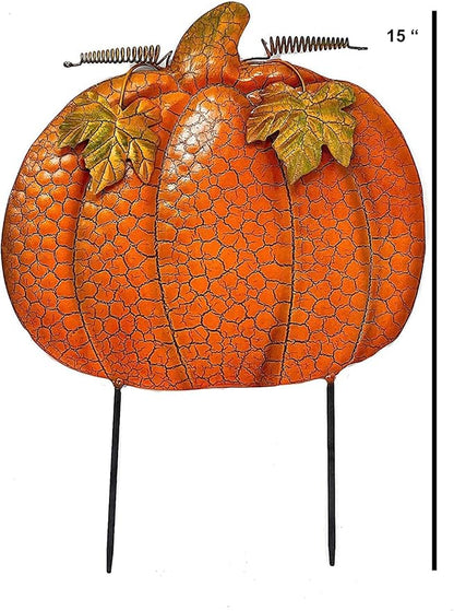 STC S/2 Garden Stakes Thanksgiving Fall Harvest Halloween Outdoor Metal Decor Orange Pumpkins #762 (16" & 15" H)