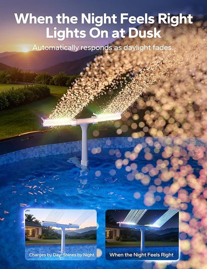 POOLHACKER Solar Pool Fountain with 10-Color LED Lights, Newly Refined Streamlined Design, Auto Dusk Sensor & Timer, Remote Control, Dual-Head Adjustable Spray for Above & Inground Pools