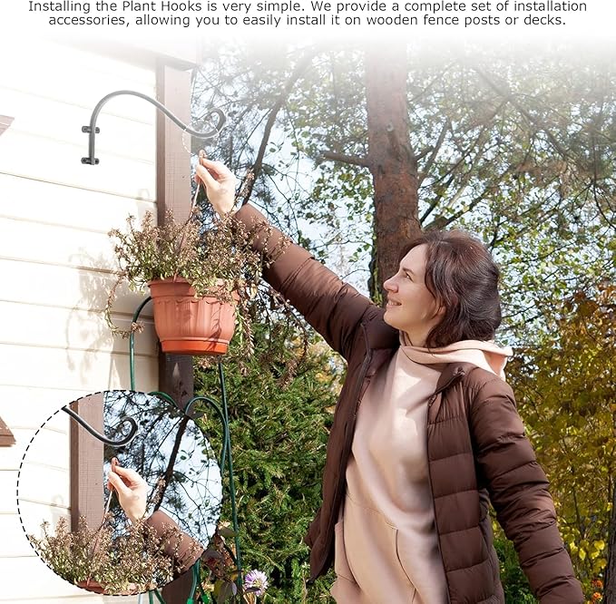 4 Pack Heavy Duty Hanging Plant Bracket, 12 inch Plant Hangers Outdoor, Brackets for Hanging Plants, Black Plant Hanger Bracket for Plants, Baskets, Bird Feeders, Lanterns, and Wind Chimes