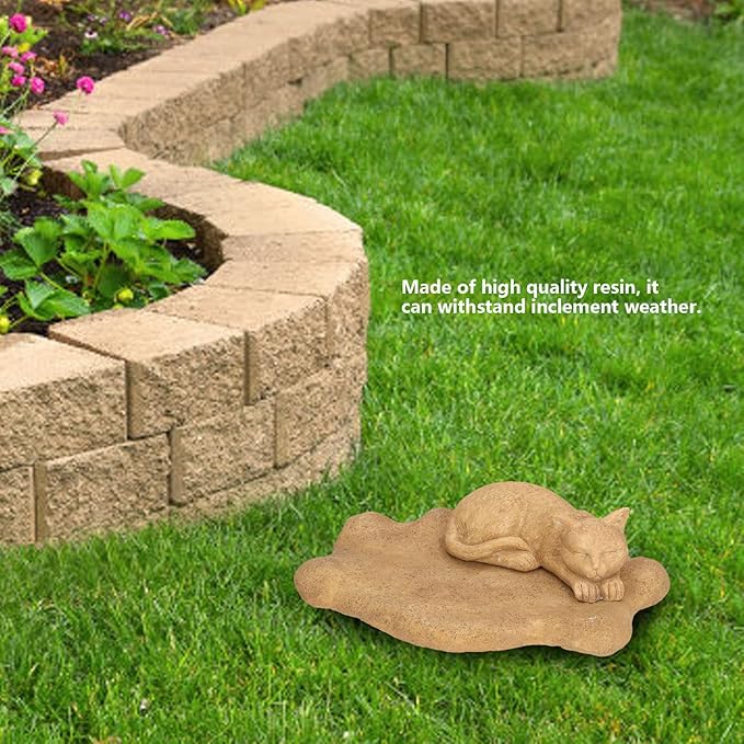 Hapivida Cat Garden Statue for Yard, Garden Memorial Stone Sleeping Cat Statue Decor Outdoor Resin Realistics Sculptures Decoration Gift