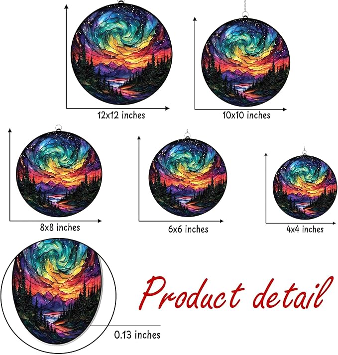 Northern Lights Aurora Acrylic Suncatcher, Boho Suncatchers for Window Hangings, Stained Glass Effect Indoor Outdoor Garden Decor for Nature Lover, Gifts for Mother's Day, Mom, Grandma, Wife, Women