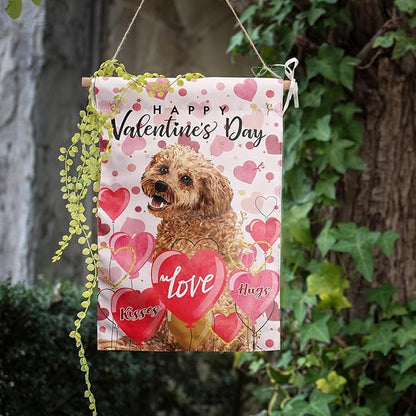 Golden Doodle Valentine Garden Flag Valentines Day Flags for Outside 12x18 Double Sided Small Yard Flags Dog Valentine's Day Decor Outdoor Lawn Valentines Banners Front Porch