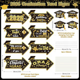 2026 Graduation This Way Yard Sign Arrow for Outdoor Pathway,Graduation Cap Hanging Yard Signs,Black Gold Directional Yard Signs with Stakes Ribbon,Grad Party Decor for College High School