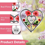 KY&BOSAM Heart Suncatcher Mom Gifts Stained Glass Panels Suncatchers for Windows Hangings Ornament with Pressed Flower Heart in Glass and Heart Charm Birthday Gifts for Mom Mothers Day Christmas Decor