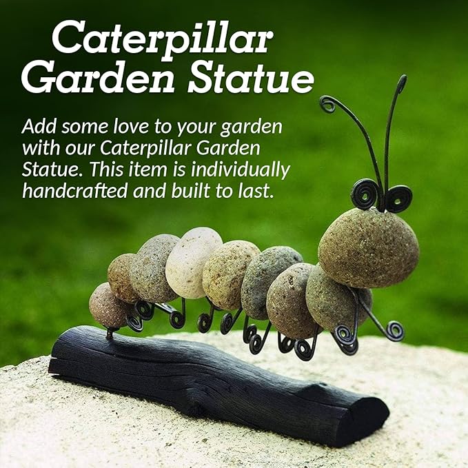 Happy Gardens River Rock Caterpillar Statue - Stone Cairn Sculpture Zen Garden Decor Outdoor Yard Art