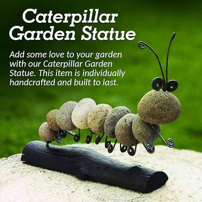 Happy Gardens River Rock Caterpillar Statue - Stone Cairn Sculpture Zen Garden Decor Outdoor Yard Art