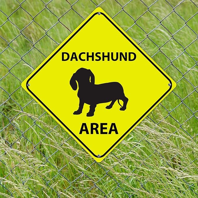 Dachshund Area Xing Caution Crossing Sign Dachshund Dog Metal Tin Sign Warning Sign Novelty Road Fence Yard Wall Decor For Indoor Outdoor Highway12x12in