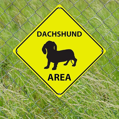 Dachshund Area Xing Caution Crossing Sign Dachshund Dog Metal Tin Sign Warning Sign Novelty Road Fence Yard Wall Decor For Indoor Outdoor Highway12x12in