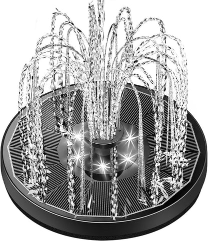 Yzert Solar Fountain Glass Panel with 2200 mah Battery, 3.5W Floating Solar Water Fountain with 4 Fixed Rods, Solar Pump for Bird Bath, Garden, Pond, Pool, Outdoor (Black Panel White Lights)