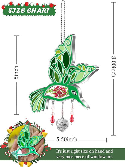 KY&BOSAM Hummingbird Suncatcher I Love You Aunt Stained Glass for Windows Hanging Ornament Home Garden Decor Wind Chime Metal Real Flower Birthday Gifts for Women Mothers Day Valentines Christmas