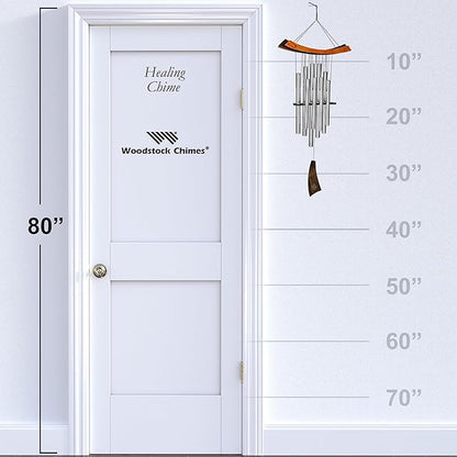 Woodstock Chimes Eastern Energy Healing Wind Chime for Outside 34" Medium Silver,Harmonic Light Sound, Outdoor Decor for Patio, Porch, Garden HC
