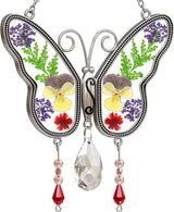 KY&BOSAM Butterfly Suncatchers Gifts for Mom Family Friends Stained Glass Suncatchers for Windows Hangings Wind Chimes Real Flower Colorful Crystal Outdoor for Garden Indoor Home Trees Party Decor
