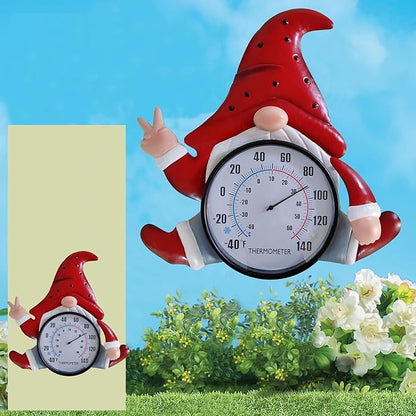Metal Gnome Thermometer Indoor Outdoor Wall Art Decor Plaque Sculpture Hanging Mounted for Living Room Bedroom Kitchen Workroom Patio, Waterproof,No Battery Required