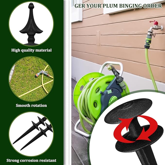 MorningRo 4 Pcs Garden Hose Guide Spike 12 Inch Heavy Duty Metal Hose Support Spike Aluminum Decorative Garden Stakes Protector to Keeps Flower Beds Plant Yard Lawn (Thatched)
