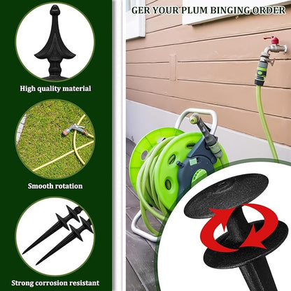 MorningRo 4 Pcs Garden Hose Guide Spike 12 Inch Heavy Duty Metal Hose Support Spike Aluminum Decorative Garden Stakes Protector to Keeps Flower Beds Plant Yard Lawn (Thatched)