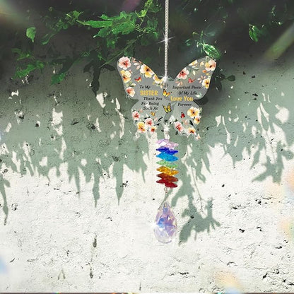 GLOBLELAND Flowers Crystal Suncatcher Gifts for Sisters Butterfly-Shaped Crystal Suncatcher Hanging Ornament Birthday Graduation Anniversary Presents for Sister Bestie Good Friends
