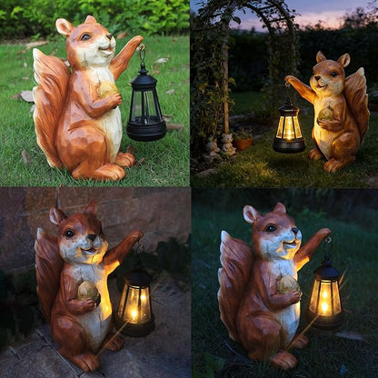 Garden Statue Outdoor,Solar Squirrel Decor Lights,Resin Figurine Squirrel with Solar Light for Patio,Balcony,Yard,Lawn Ornament,Perfect Garden Gift(Squirrel 1)