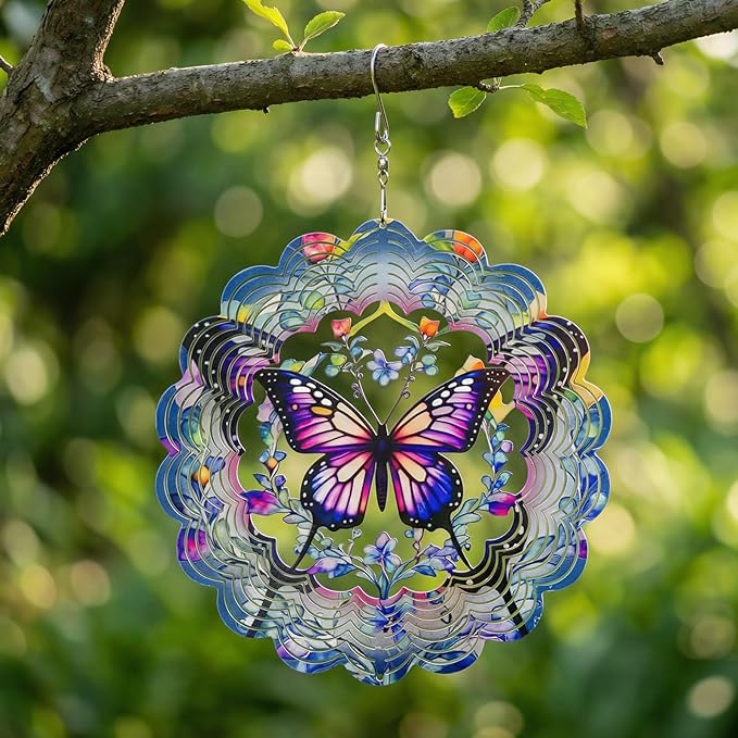 Butterfly Wind Spinners Outdoor, 3D Metal Butterfly Wind Spinner, Elegant Butterflies Wind Spinners Outdoor Hanging for Garden, Patio, Balcony, Birthday Gifts for Mom, Women, Grandma
