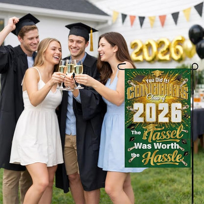 Graduation Decorations 2026 - Class of 2026 Garden Flag | Graduation Decor Party Favors Supplies for Outdoor Indoor Double-Side Backdrop Banner for Garden Porch Patio Lawn Yard Home,12x18Inch(Green)