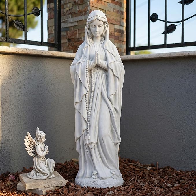 Virgin Mary Praying Statue 23.5 Inch Tall Religious Sculpture Magnesium Oxide Stone Outdoor Statue Garden Decorations Clearance for Home Lawn Yard Patio Hallway Decor