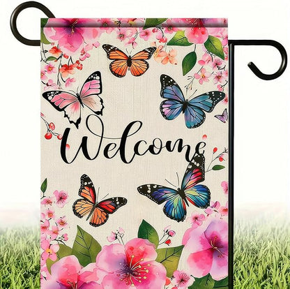 BlissYard Welcome Spring Garden Flag Butterfly Flower Decoration Yard Flag 12x18 Double Sided Seasonal Farmhouse Yard Outdoor Decoration Outside House Spring Small Yard Flag