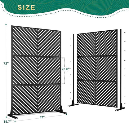 72" H47" W Metal Outdoor Privacy Screen - Freestanding, Decorative Fence (3 Panels)