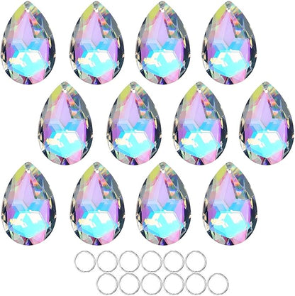 HDCRYSTALGIFTS 12 Pieces 50mm Crystal Prisms Chandelier Colorful Bauhinia Ornament Pendants Rainbow Maker Hanging Prisms for Wedding Party Christams Tree Garlands Decoration DIY Jewelry