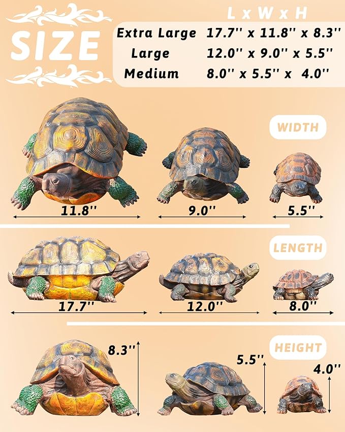 Turtle Statue, Resin Garden Sculpture Indoor/Outdoor Yard Lawn Ornament,Home Decor (Medium)