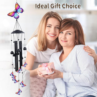 39" Butterfly Wind Chimes for Outside, Balck Metal WindChimes Suitable for Patio, Garden Hanging Decorations, Butterfly Gifts for Birthday Mother’s Day