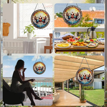 Rngmsi Christmas Jesus Stained Glass Window Hanging, 7.8" Christian Gift Sun Catchers Indoor Window Decor, Suncatchers for Windows Hanging Christmas Religious Catholic Gifts for Women Faith