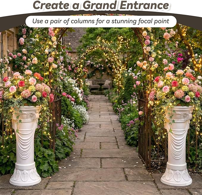 Outdoor Roman Column, MgO Stone-Look Garden Pedestal, Weather-Resistant Decorative Pillar for Porch, Patio, Yard, Wedding and Event Decor