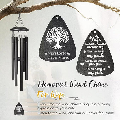 Memorial Gifts for Loss of Wife, 25''Memorial Wind Chimes of Sympathy Gifts for Loss of Wife,Condolence/Bereavement/Remembrance Gift,Windchimes in Memory,Funeral Decor for Garden Outside,Black