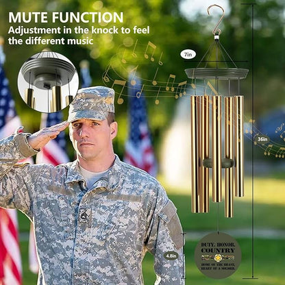 Deep Tone Wind Chimes for Army Soldiers Memory Gifts, Personalized Name/Date/Text Wind Chimes for US Military, Sympathy Gifts for Veteran, Veterans Day Gift(Produced in USA)