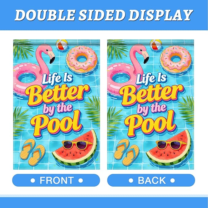 BlissYard Life Is Better By The Pool Garden Flag 12x18 Double Sided Vertical Outdoor Summer Poolside Decor Flamingo Donut Float Tropical Yard Lawn Patio Banner