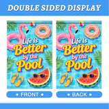 BlissYard Life Is Better By The Pool Garden Flag 12x18 Double Sided Vertical Outdoor Summer Poolside Decor Flamingo Donut Float Tropical Yard Lawn Patio Banner