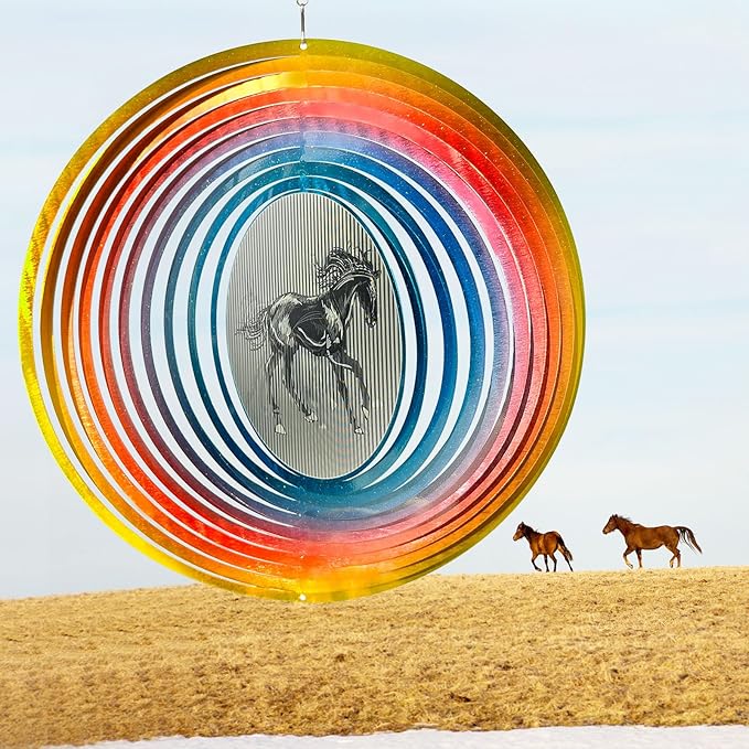 Aoedelyart 3D Animations Horse Wind Spinner for Yard and Garden,12Inch Wind Spinners Outdoor Horse Memorial Gift for Women Mom Grandma Wife,Garden Decor Metal Kinetic Yard Art Wind Sculpture