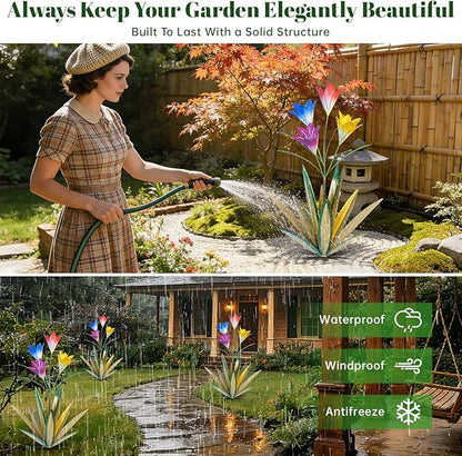 TOMBABY 32.28 Inch Metal Agave Plant Outdoor Decoration Lily Mexican Yard Art Garden Gift Home Decor Hand Painted Metal Agave Garden Yard Statue (2, Grass Green)