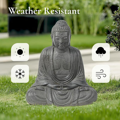 LuxenHome Buddha Statue Outdoor and Indoor, 17" Fiber Stone Meditating Buddha Garden Statues Outdoor, Zen Sculptures, Outdoor Statues for Garden, Patio, Backyard Deck