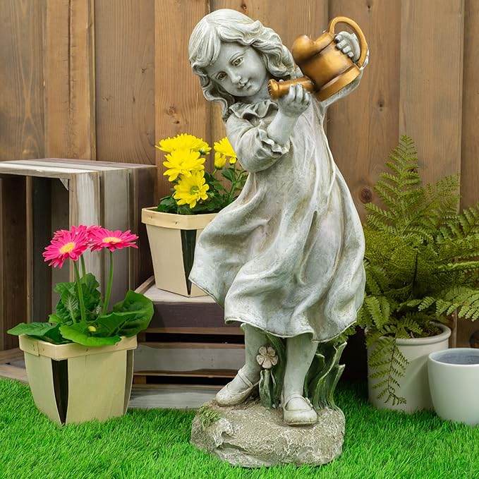 Joseph's Studio Garden Statue – 22" Tall Girl with Watering Can Outdoor Décor – Elegant Resin Yard Sculpture for Patio, Lawn, or Garden