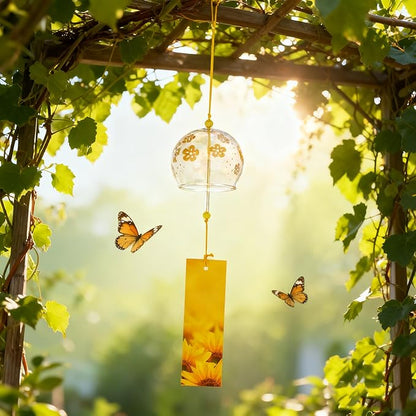 Glass Wind Chimes Set of 2, Handcrafted Wind Bells, Home Garden Wedding Indoor Outdoor Decoration, for Kids Friends